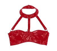HZling sous Vetement Femme Sexy éRotique Soutien-Gorge en Cuir à Haute Brillance avec Bretelles réglables(Red, 3XL)