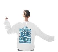 HZling Sweat Femme sans Capuche uni Portez du Bleu Pendant Le Mois de la prévention,Sweat-Shirt imprimé de Sensibilisation,sans Sweat à Capuche(White,XXL)