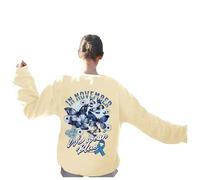 HZling Sweat-Shirt Femme sans Capuche Sweat-Shirt imprimé de Sensibilisation au Mois de la prévention du Port du Bleu, sans Capuche(Beige, L)