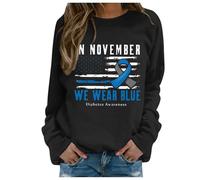 HZling Sweat-Shirt sans Capuche à Manches Longues pour Femme Sweat à Capuche sans Poches pour la Sensibilisation au Mois de la prévention de Violence Faite aux Femmes(Black,S)