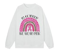 HZling Sweatshirt Femme sans Capuche Pull à Manches Longues et col Rond pour Femme Qui Inspire Le Cancer du Sein à être Fort(White,M)