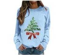 HZling Veste à Capuche Femme Tenues Assorties pour Maman et Moi Sweat-Shirt Joyeux Noël Pull Maman et Moi T-Shirt bébé Hauts d'arbre de Noël(Light Blue,M)