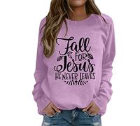 HZling Veste Polaire Femme Dames Pull Mode Lettre Impression Col Rond À Manches Longues Sweat Casual Mode Tops Pull(Purple,XL)