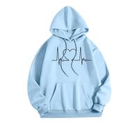 HZling Vetement Sport Femme Sweat-Shirt à Capuche imprimé Motif Battement de cœur pour Femmes,Pull décontracté avec Poche Avant pour Un Port Confortable(Sky Blue,XXL)