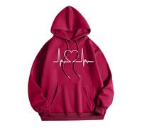 HZling Vetement Sport Femme Sweat-Shirt à Capuche imprimé Motif Battement de cœur pour Femmes,Pull décontracté avec Poche Avant pour Un Port Confortable(Red,L)