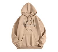 HZling Vetement Sport Femme Sweat-Shirt à Capuche imprimé Motif Battement de cœur pour Femmes,Pull décontracté avec Poche Avant pour Un Port Confortable(Khaki,XL)