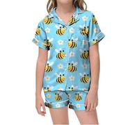 HZling VêTements pour EnfantsPyjama Court imprimé col V pour Enfants,vêtements de Nuit Confortables garçons et Filles,idéal au Quotidien,Le Printemps et l'été(Light Blue,4-5 Ans)