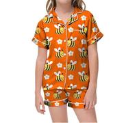 HZling VêTements pour EnfantsPyjama Court imprimé col V pour Enfants,vêtements de Nuit Confortables garçons et Filles,idéal au Quotidien,Le Printemps et l'été(Orange,8-9 Ans)