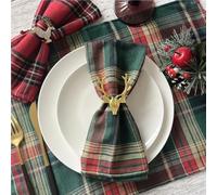 HZLXF1 Lot de 12 Serviettes de Table en Tissu de Noël, Sets de Table à Carreaux écossais for Le Nouvel an, décoration de Table Festive for la Maison(XMS Green)