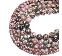 HZLXF1 Perles de Pierre Rhodochrosite de Ligne Noire Naturelle for Bijoux Rose DIY Collier Bracelet 4/6 / 8/10 / 12mm Strand (Item Diameter : 8mm About 48pcs)