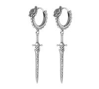 HZMAN Boucles d'oreilles pendantes en forme d'épée pour homme, gothique, punk, en acier inoxydable, motif chevalier, dragon, boucles d'oreilles créoles à charnière