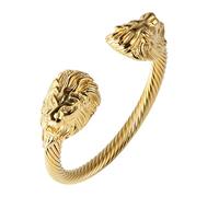 HZMAN Bracelet en acier inoxydable plaqué or pour homme Motif lion et zircones cubiques, 8.5 inches, Acier inoxydable, Pas de pierre précieuse