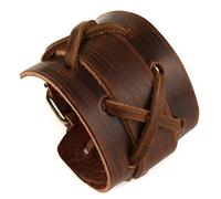 HZMAN Bracelet en cuir marron réglable pour homme, 9 5 inch, Cuir, Pas de gemme