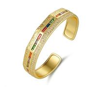 HZMAN Bracelet manchette plaqué or pour femme, bracelet ouvert réglable texturé en oxyde de zirconium coloré, bracelet bohème ethnique doré pour un usage quotidien, anniversaire, anniversaire de