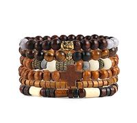 HZMAN Bracelets enroulés pour hommes et femmes - Cordons de chanvre - Perles en bois - Ethniques tribaux - Bracelets en cuir, 15-25cm, Cuir, No Gemstone