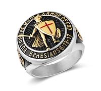 HZMAN Chevaliers Templiers Put On The Whole Armor of God Ephesians 6:13-17 Bague en acier inoxydable pour homme Motif croix rouge, 14, Métal, Aucune pierre précieuse