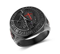 HZMAN Chevaliers Templiers Revêtez-vous de toute l'armure de Dieu Éphésiens 6:13-17 Bague en acier inoxydable pour homme Motif croix rouge