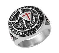 HZMAN Chevaliers Templiers Revêtez-vous de toute l'armure de Dieu Éphésiens 6:13-17 Bague en acier inoxydable pour homme Motif croix rouge, Métal, Pas de pierre précieuse