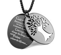 HZMAN Collier avec pendentif arbre de vie en acier inoxydable avec prière de sérénité pour homme et femme, Acier inoxydable, Pas de gemme