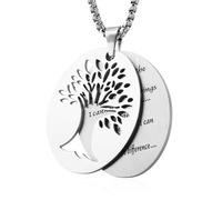 HZMAN Collier avec pendentif arbre de vie en acier inoxydable avec prière de sérénité pour homme et femme, Acier inoxydable, Pas de gemme