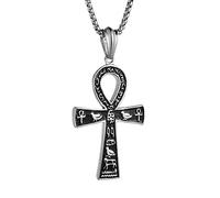 HZMAN Collier avec pendentif croix Ankh en acier inoxydable pour homme et femme avec pendentif en forme de corss égyptien ancien avec chaîne de 55,9 cm + 5,1 cm, 6.2 x 3.8 cm / 2.4 x 1.5 inch, Acier