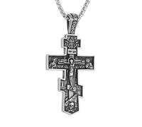 HZMAN Collier avec pendentif croix orthodoxe orientale pour homme et femme - Style rétro religieux - Jésus - Croix byzantine - Cadeau idéal, 3.2 cm x 5.1 cm, Acier inoxydable, Pas de gemme