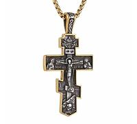 HZMAN Collier avec pendentif croix orthodoxe orientale pour homme et femme - Style rétro religieux - Jésus - Croix byzantine , Adult, Acier inoxydable, Pas de gemme
