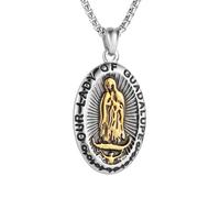 HZMAN Collier avec pendentif en acier inoxydable Mère Marie - Notre Dame de Guadalupe, Acier inoxydable, Pas de pierre précieuse