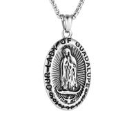 HZMAN Collier avec pendentif en acier inoxydable Mère Marie - Notre Dame de Guadalupe, Acier inoxydable, Pas de pierre précieuse