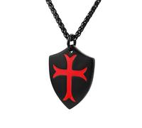 HZMAN Collier avec pendentif en forme de croix des Templiers pour homme Joshua 1:9 Bouclier en acier inoxydable Croix rouge Collier Bijoux Cadeau, Acier inoxydable, Pas de gemme