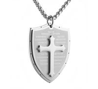 HZMAN Collier avec pendentif en forme de croix en acier inoxydable Armor of God Ephesians 6:16-17 pour homme, 3.0 cm x 4.0 cm (Pendant), 60 cm (Total Length), Acier inoxydable, Pas de gemme