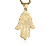 HZMAN Collier avec pendentif main de Fatma en acier inoxydable égyptien œil de Fatima et protection, 1.65 x 1 x 24 inches, Acier inoxydable, Pas de pierre précieuse