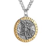 HZMAN Collier avec pendentif médaille catholique St Michel Archange en acier inoxydable, 3.7 cm x 3.7 cm (1.45 inch x 1.45 inch), Acier inoxydable, Pas de pierre précieuse