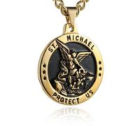 HZMAN Collier avec pendentif médaille catholique St Michel Archange en acier inoxydable, Acier inoxydable, Pas de gemme