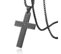 HZMAN Collier croix pour homme et femme en acier inoxydable Notre Père Bible Verse Croix Collier Pendentif Bijoux Cadeau, Acier inoxydable, Pas de gemme