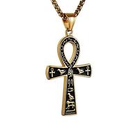 HZMAN Collier en acier inoxydable avec pendentif en croix Ankh ancienne égyptienne symbole hiéroglyphique 56+5 cm Bijoux Cadeau, Métal, Non.
