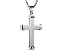 HZMAN Collier en acier inoxydable pour homme avec pendentif en forme de croix et prière du Seigneur, 4.0 * 6.2 cm (1.55" * 2.5"), Acier inoxydable, Pas de pierre précieuse