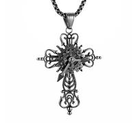 HZMAN Collier en forme de croix argenté pour homme en acier inoxydable avec pendentif en forme de croix style steampunk