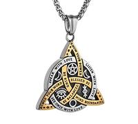 HZMAN Collier Pendentif double face en acier inoxydable triple déesse triquetra nœud celtique irlandais chrétien nœud de la trinité, Acier inoxydable, Pas de gemme