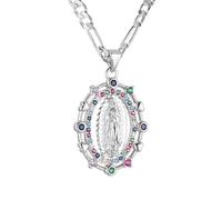 HZMAN Collier plaqué or 14 carats ovale découpé en forme de cœur Vierge Marie, prière, amulette Notre Amour Femme de Guadeloupe, pendentif multicolore, zircon cubique, cadeau pour femme et fille