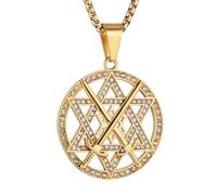 HZMAN Collier plaqué or 18 carats Salomon Hexagramme Hexagramme pour homme en acier inoxydable Épées croisées Étoile de David Talisman Pendentif Bijoux Cadeau