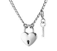 HZMAN Collier ras du cou avec cadenas en forme de cœur pour homme et femme avec serrure et clé 61 cm, 24 inches, Acier inoxydable, Pas de pierre précieuse