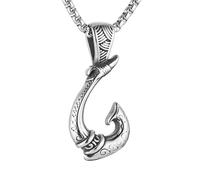 HZMAN Collier rétro en acier inoxydable avec pendentif hameçon Maui hawaïen pour homme, Acier inoxydable, Pas de gemme