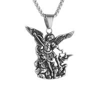 HZMAN Collier Saint Michel en acier inoxydable avec pendentif amulette St Michel pour homme et femme, 3.3cm x 3.4cm (1.33" x 1.37"), 60cm (22"), Acier inoxydable, Pas de gemme