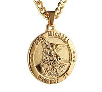 HZMAN Collier Saint Michel pour Homme en Acier Inoxydable - Collier Archange Rétro avec Pendentif Rond en Médaillon - Bijou Cadeau, Pendant: 3.5 cm x 3.5 cm, Necklace: 60 cm, Acier inoxydable, Pas de
