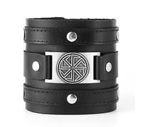 HZMAN Kolovrat Bracelet large en cuir Slave Roue soleil réglable Taille réglable Sans pierre précieuse, Adjustable Size, Sans pierre précieuse