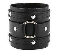 HZman Noir Large Manchette Wrap Gothique Bracelet Punk Rock Motard Large Sangle Bracelet de Cuir