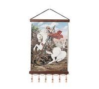 HZMAN Peinture de chevalier templier rétro faite à la main - Art mural médiéval croisé - Image esthétique pour salon, chambre à coucher - Cadre en bois - 43,2 x 30,5 cm