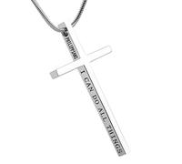 HZMAN Philippians 4 : 13 Pendentif Croix Force Bible Verse Collier en Acier Inoxydable