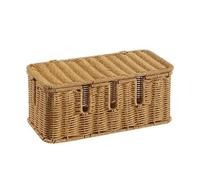 Hzoibyze Organiseur de Câbles de Bureau Boîte à Câbles Boîte de Rangement Fils Panier Aspect Rotin Plastique PE avec Couvercle pour Cordon de Recharge et Barre, Cinq Ouvertures